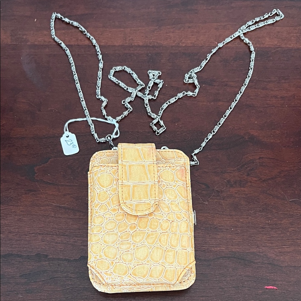Women’s Faux Croc Crossbody Phone Pouch - Yellow with Silver Chain